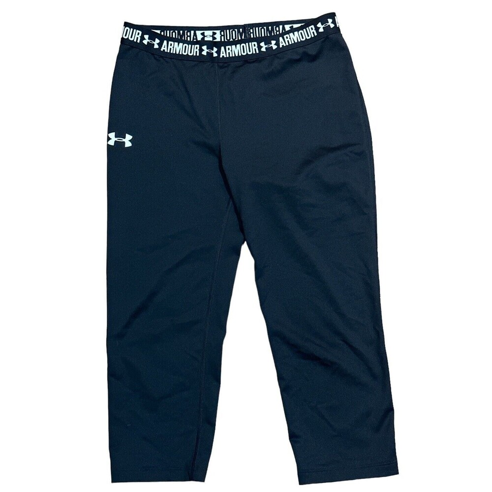 Under Armour Unisex Black Pull On Elastic Waist Capri Leggings Waist 26 YXL  EUC